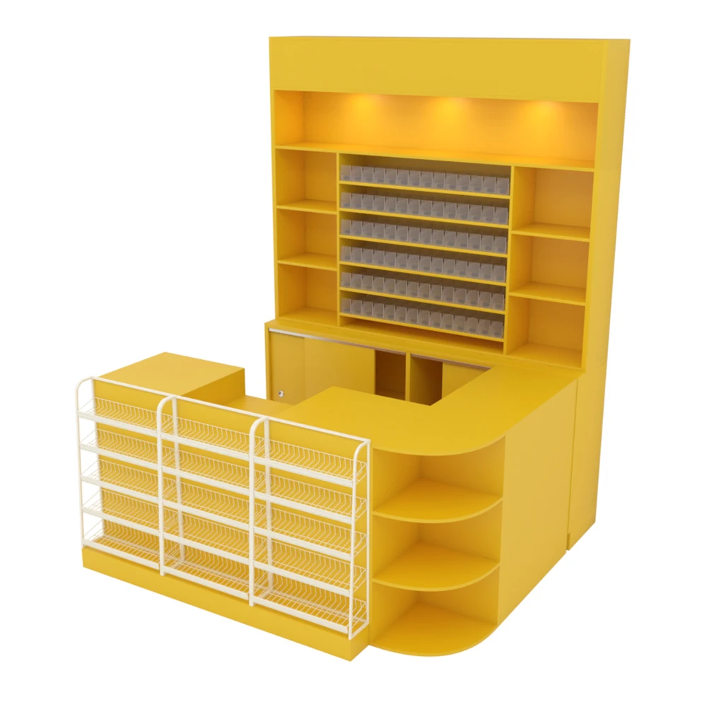 grocery store yellow color counter cash desk
