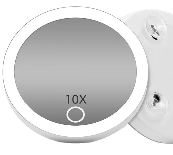 VGC China Triple Suction Cup Magnifying Mirror with Backlit LED Compact Portable Lighted Makeup Mirror for Bathroom or Travel