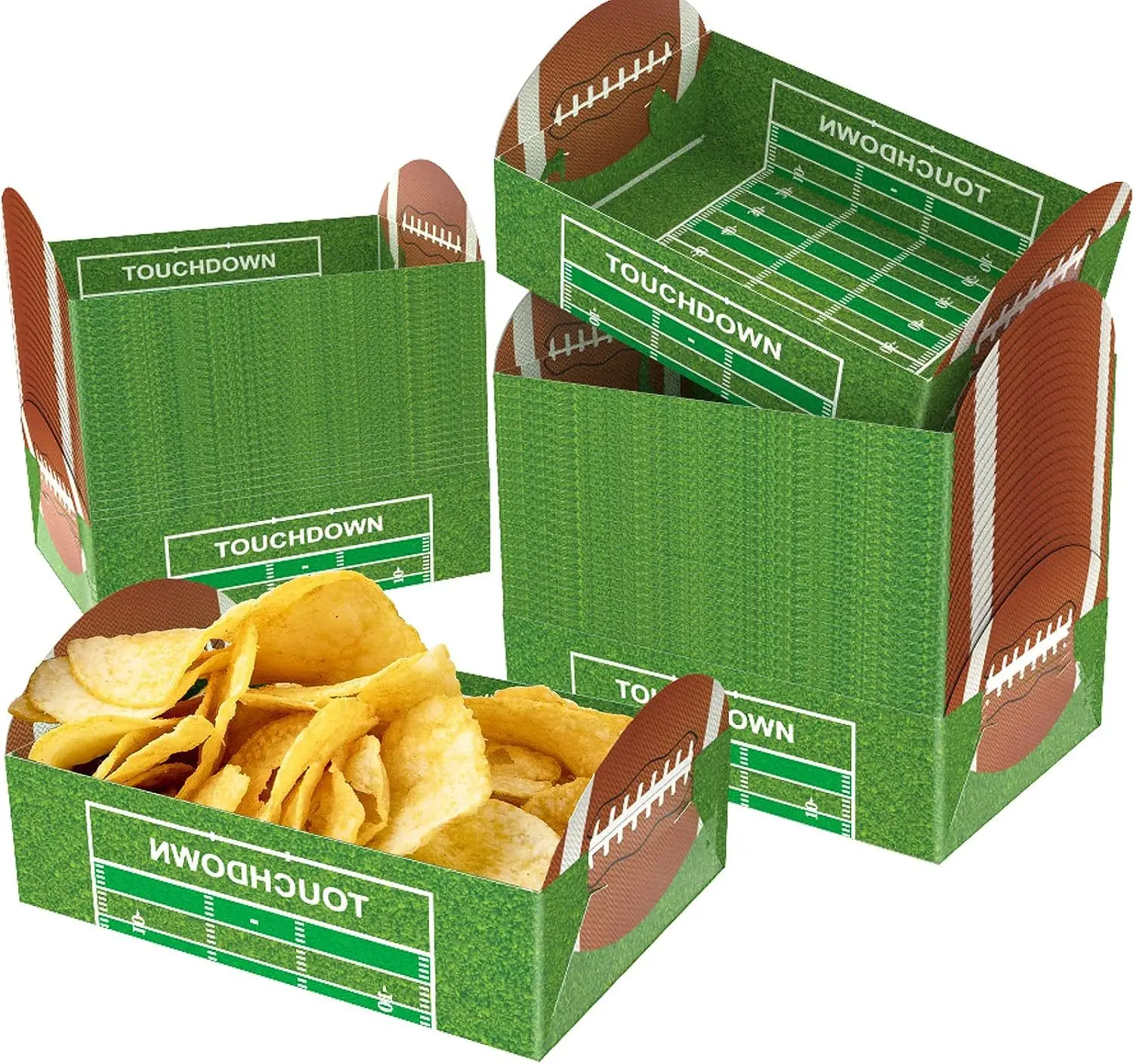 CIVI Football Paper Snack Trays Set Disposable Football Food Trays Popcorn Nacho Serving Trays Hold Party Supplies