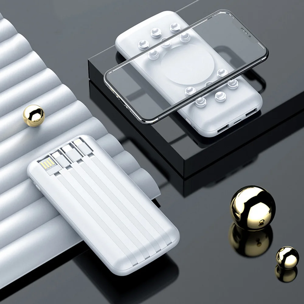 universal builded-in cable wireless power bank quick charger fast charging magnetic wireless power bank with 18w