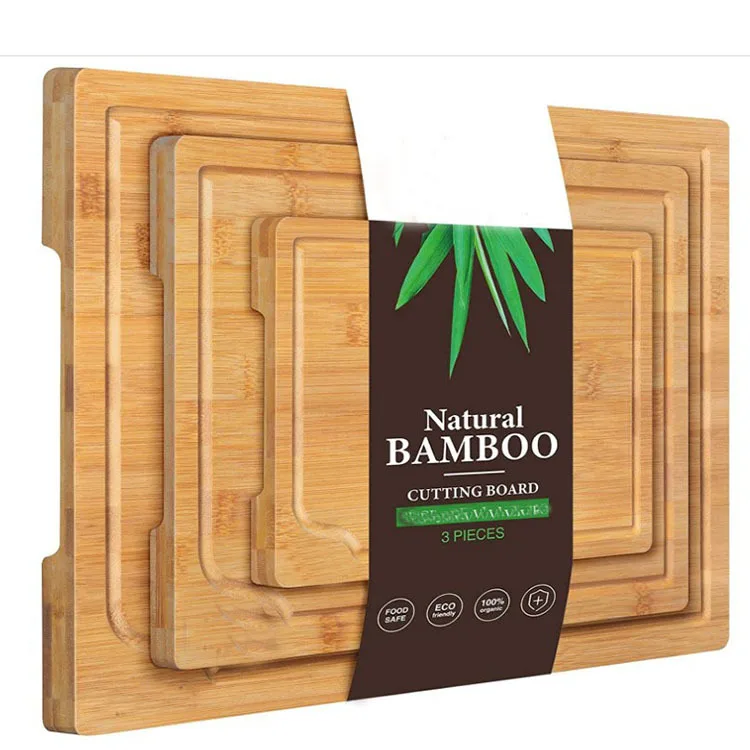 High Quality Large Organic Bamboo Kitchen Chopping Block Wood Cutting Chopping Board with Juice Groove