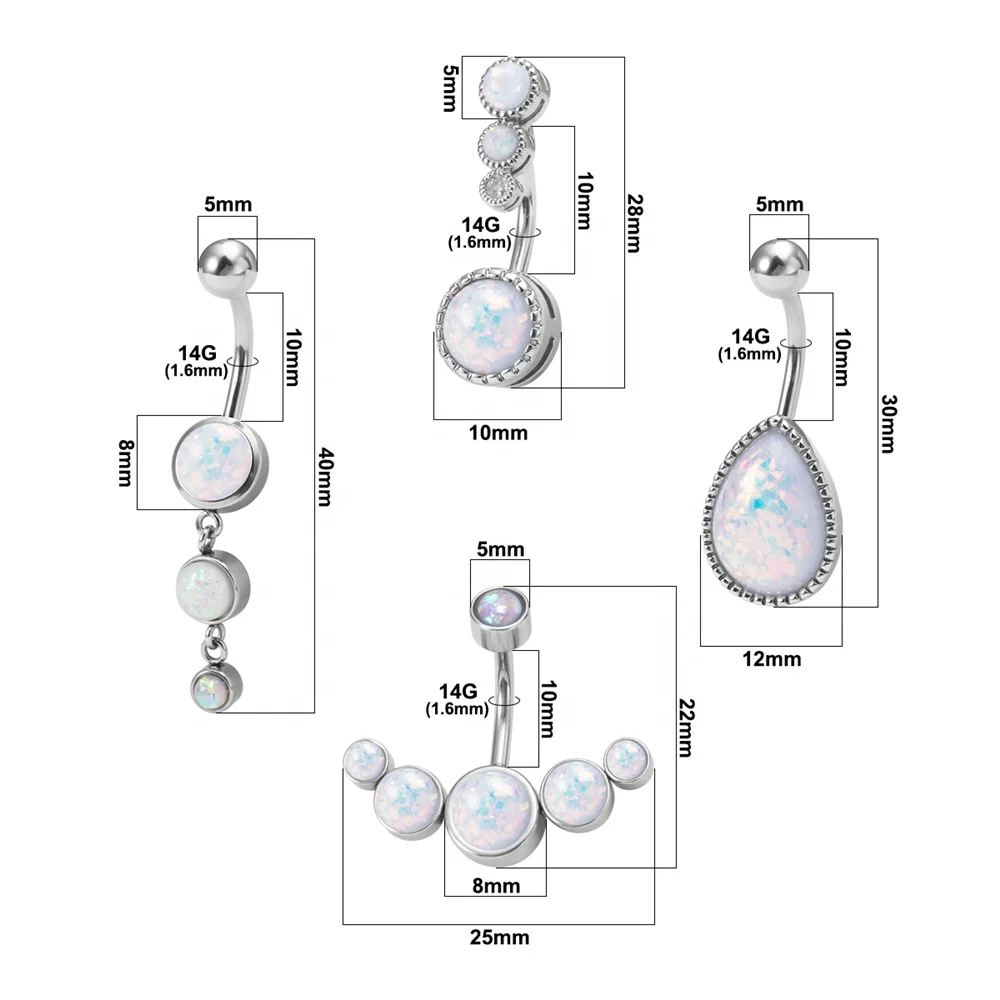 316L Surgical Steel Curved Barbell Crystal Navel Button Rings Piecing Jewelry Imitated Opal Belly Ring