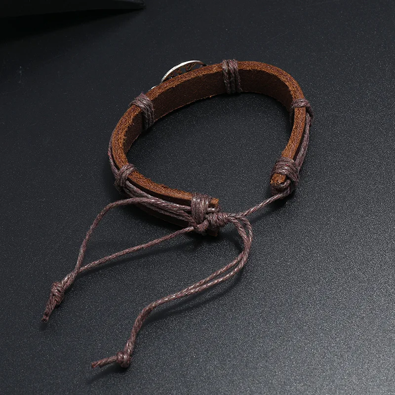 B01909 Handmade Leather Bracelet Vintage Style Braided Tree Life Charm Men Women Teen Boys Girls Adjustable Wrap Wristband Gift