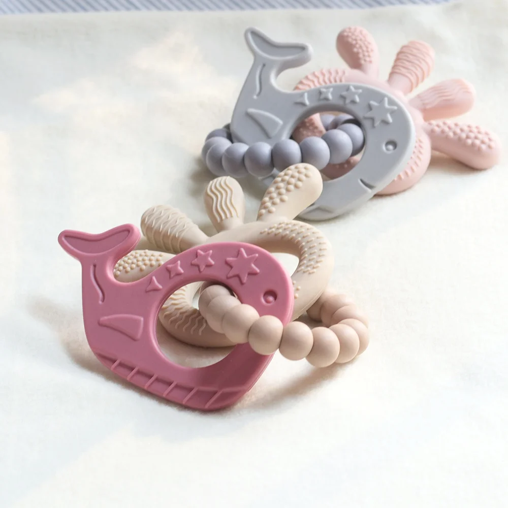 LoveBond Baby Teether Whale Learning Loop Silicone Teether Beech Ring for Babies BPA Free  Infant Teething Toy