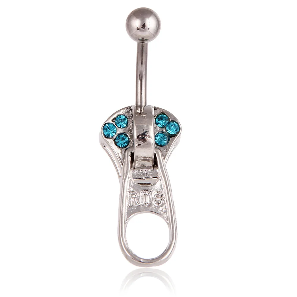 Fengshang New Design Jewelry Personalized Crystal Colorful Zircon Zipper Shape Stainless Steel Navel Piercing Jewelry