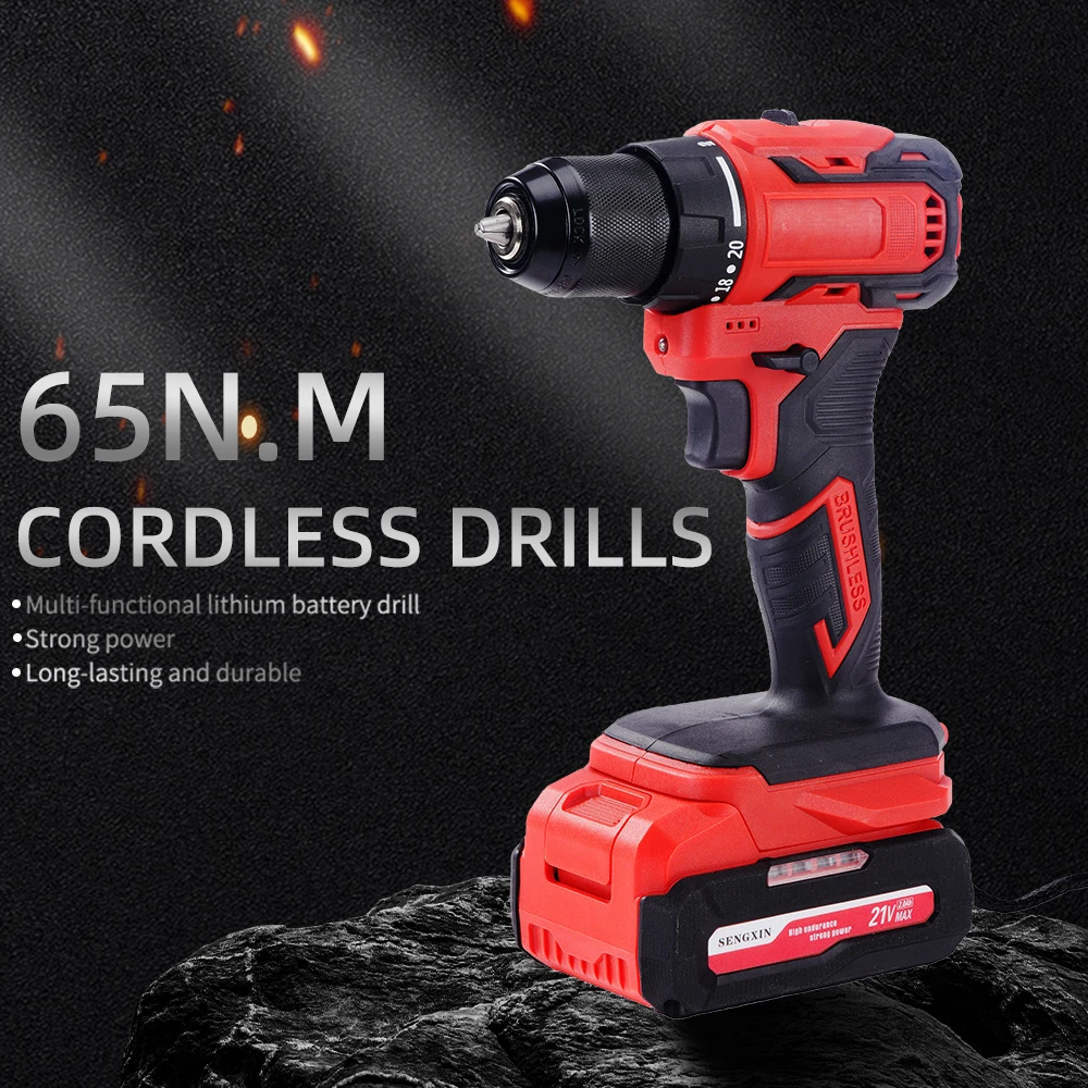 SENGXlN Variable speed Power Drills 21V Cordless Drill  Lithium Battery Handheld  Power Tools