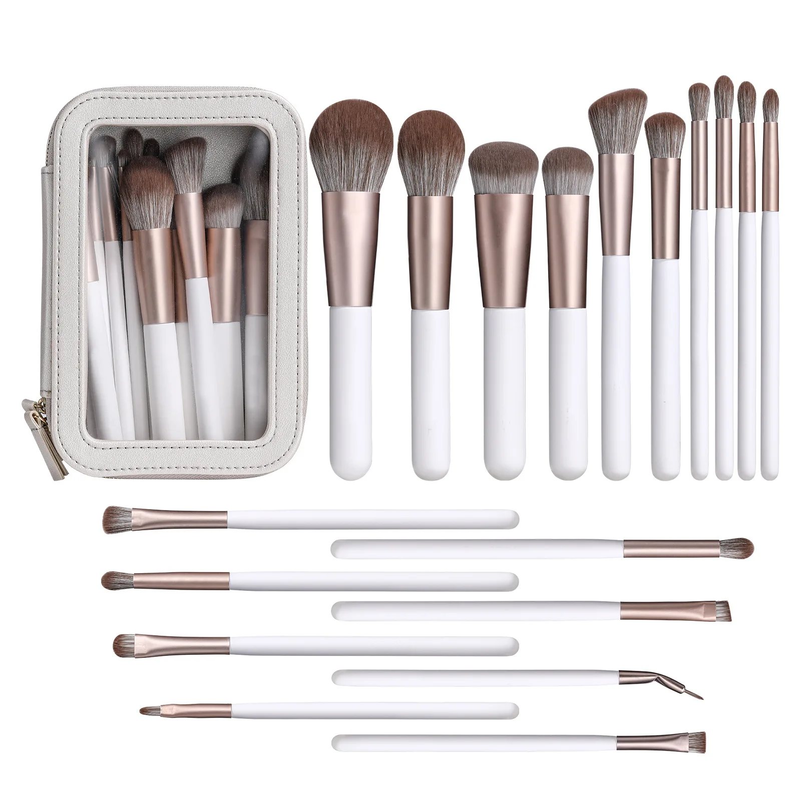 Factory OEM Professional Makeup Brush Set 18 Piece Luxury Make Up Brushes Vegan Pearl White Handle Artist Make-up Brushes