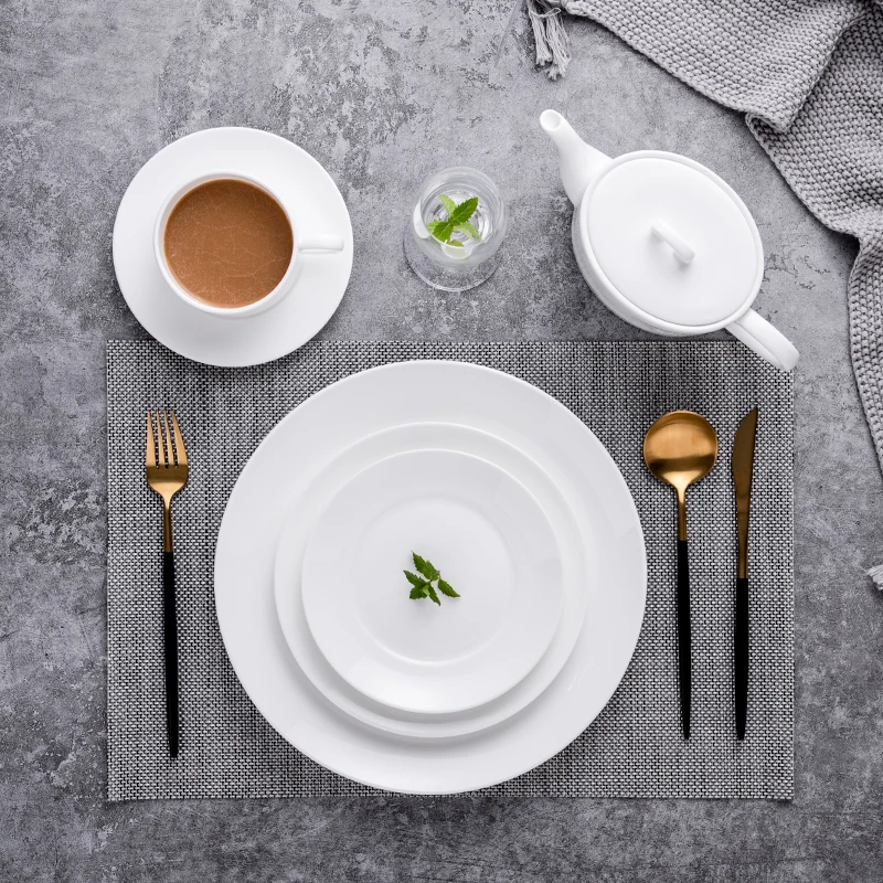Crockery dinner sets white dinner dinnerware dinner set low moq fork and spoon tableware cutlery set plates for restaurants
