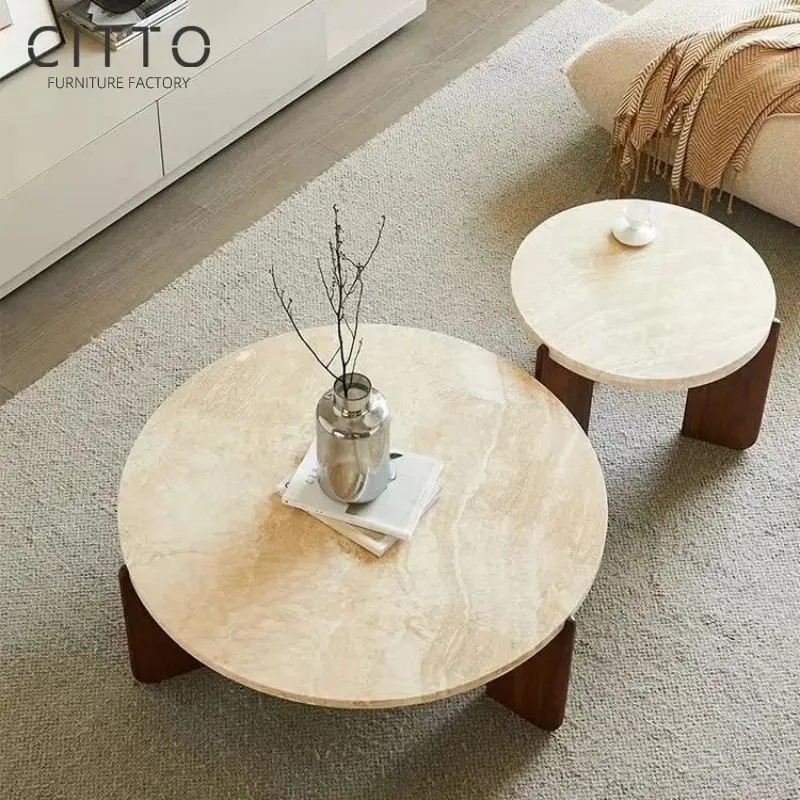 Contemporary Round Nesting Coffee Table Black Gold Metal Side Glass Marble mdf Wooden 3 pieces Tea Coffee Table Set Center Table