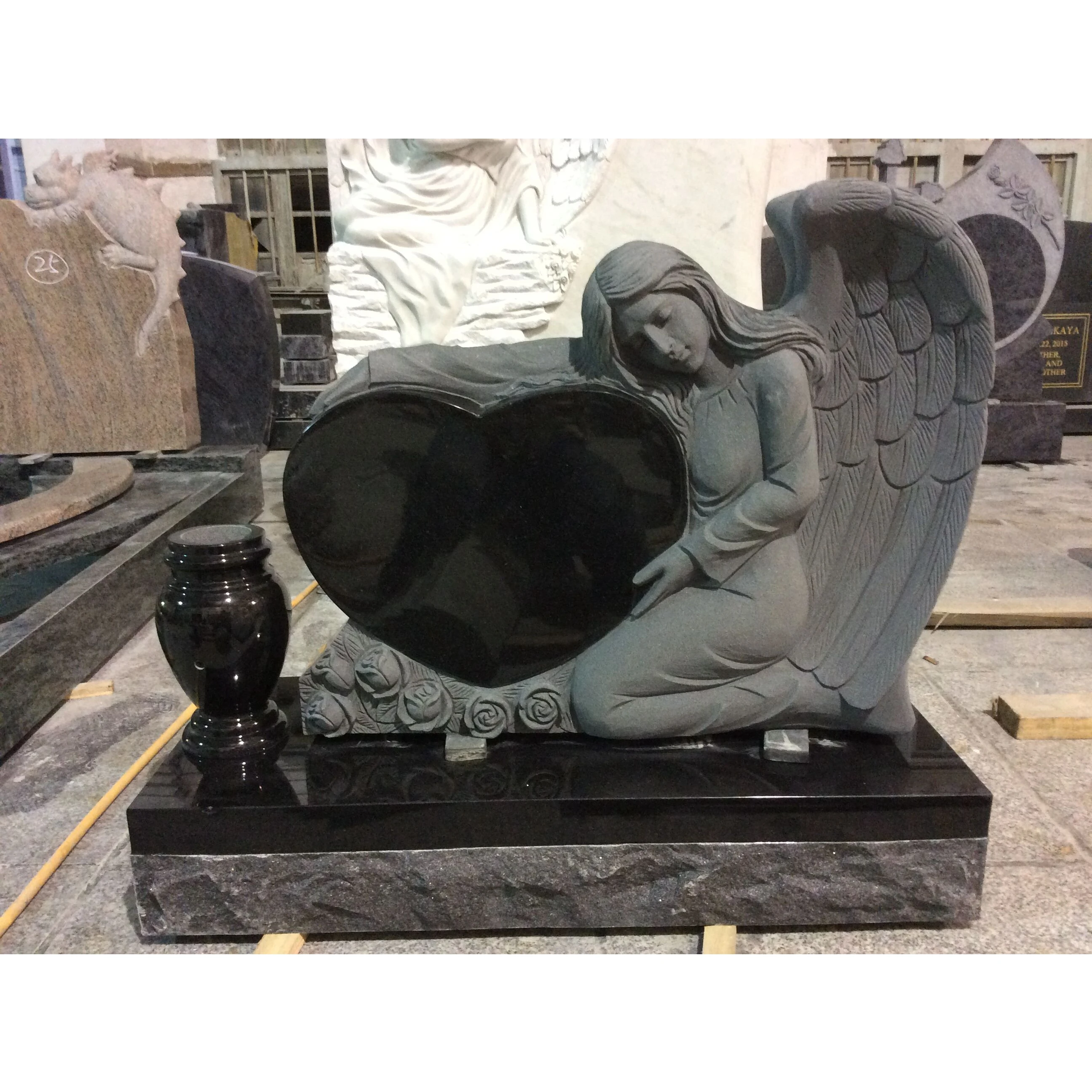 
Haobo Stone Black Granite Single Angel Heart Headstone and Tombstone 