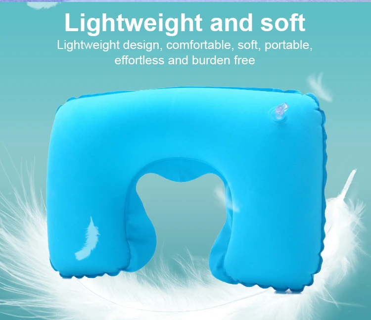 portable Blue air flight head rest inflatable neck pillow neck pillow lumbar support medical polyester travel pillow