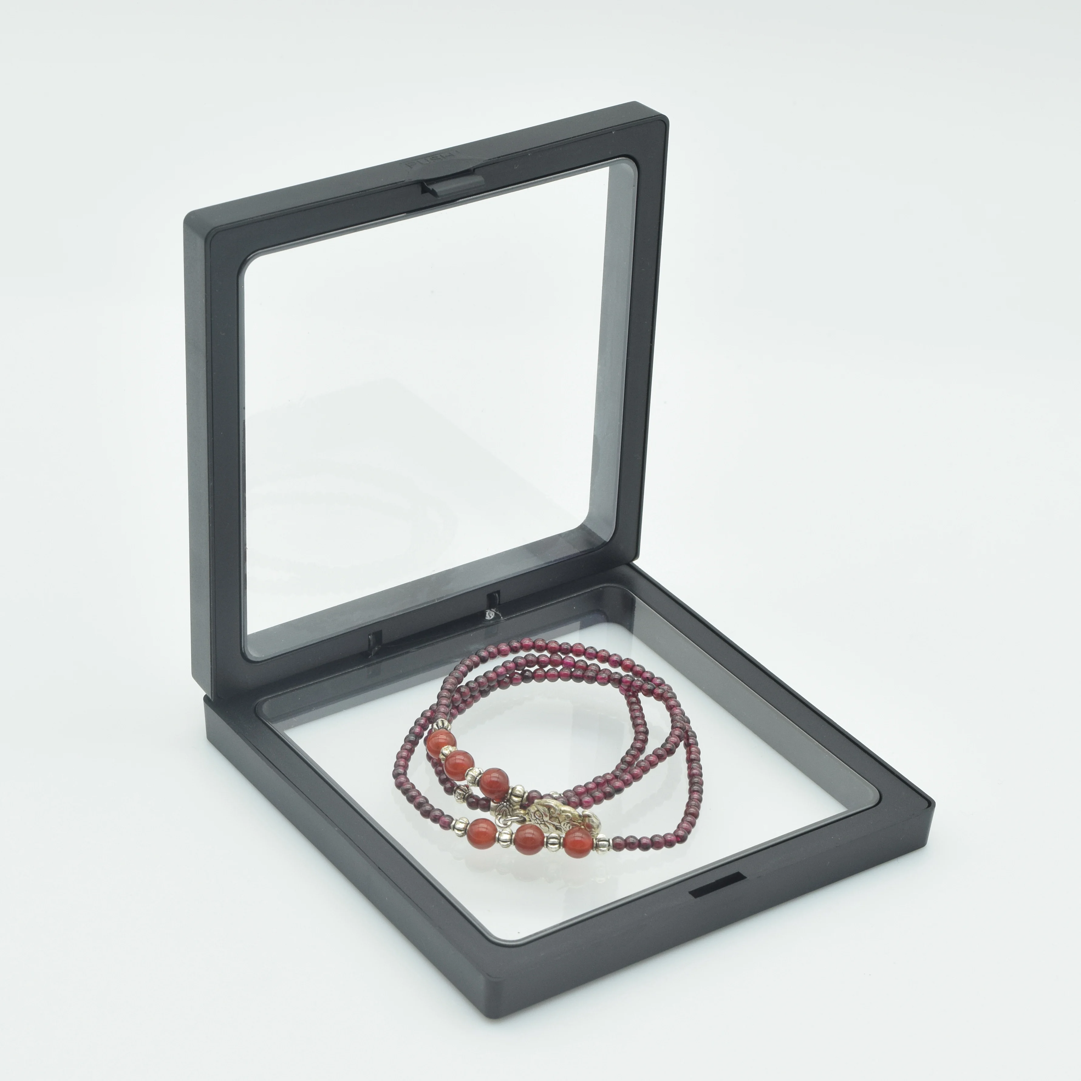 Hinged membrane case 3d floating frame packaging box case suspension jewelry display