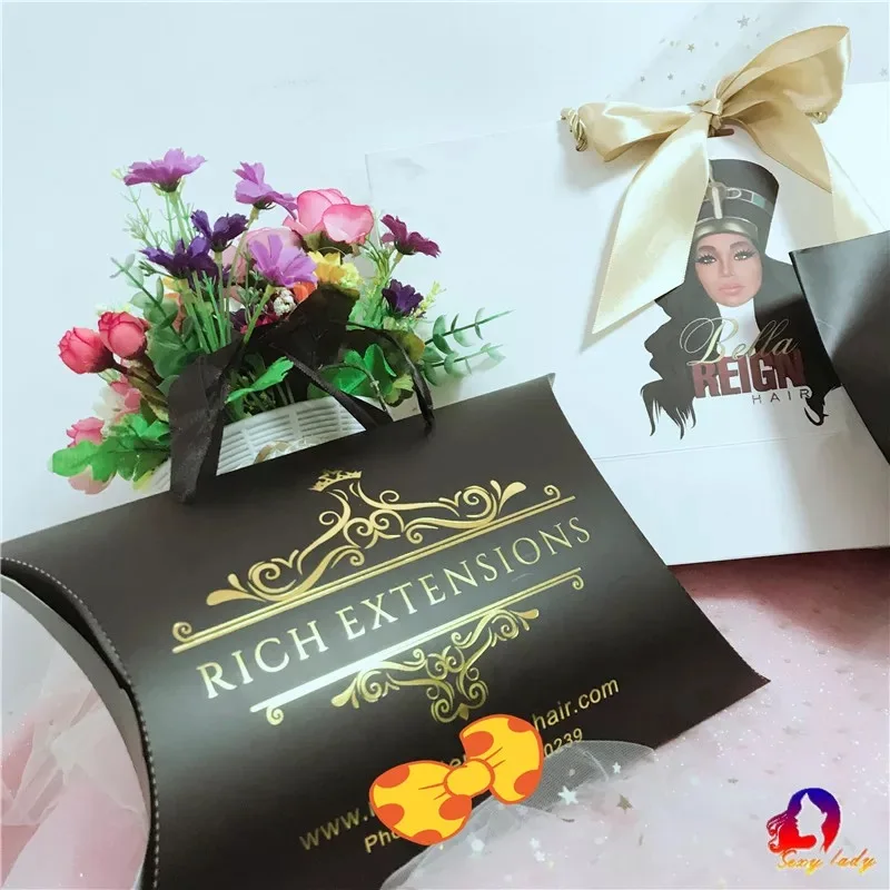 Wholesale Custom Gift Bag With Handles logo hair packaging bag Recyclable  paper bag shopping