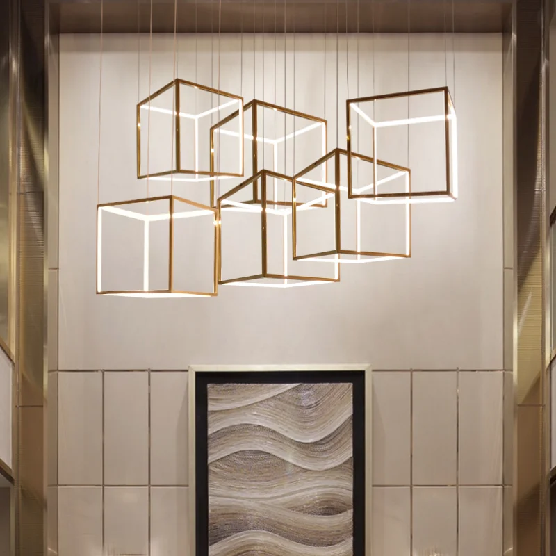Modern LED Square Stainless steel gold luxury home decor Pendant lamp Chandelier