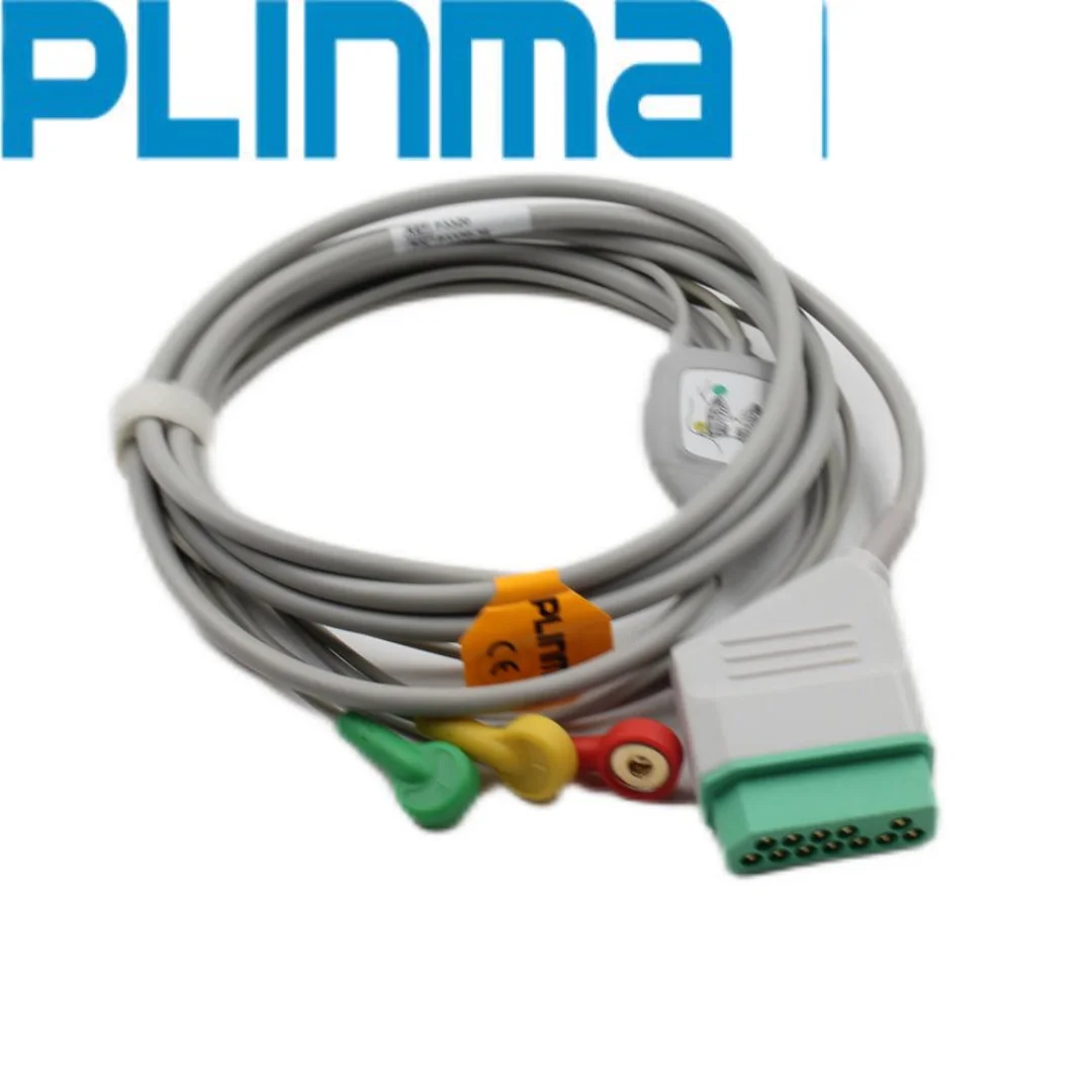 Plinma Hot selling Medical ECG Cable Compatible for Nihon kohden one-piece 3 leads ECG Cable with leadwires Snap 12pin EKG-Kabel