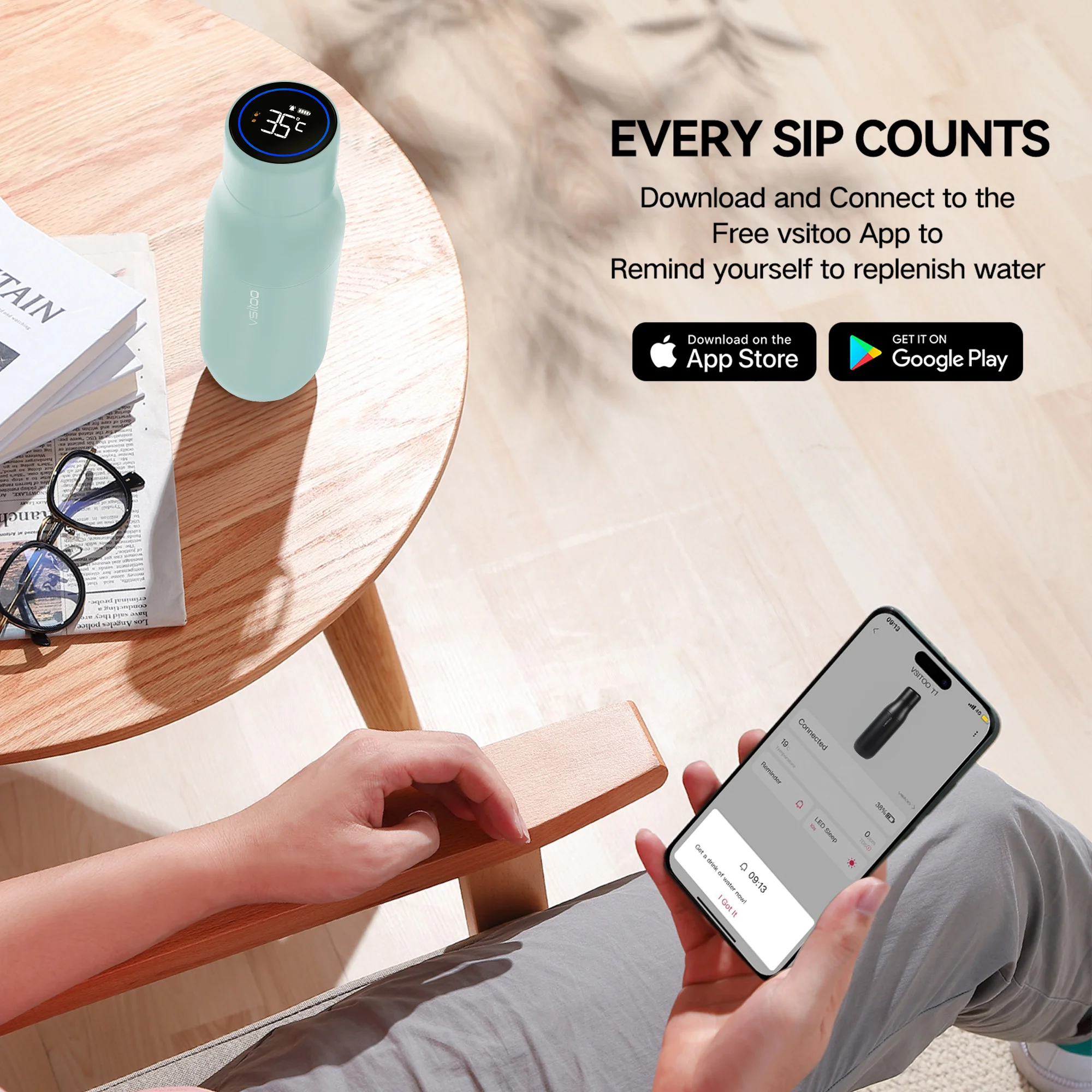 Customized smart vacuum flasks thermoses  Battery Powered Portable  Magnetic Charger Water quality Test Temperature Display
