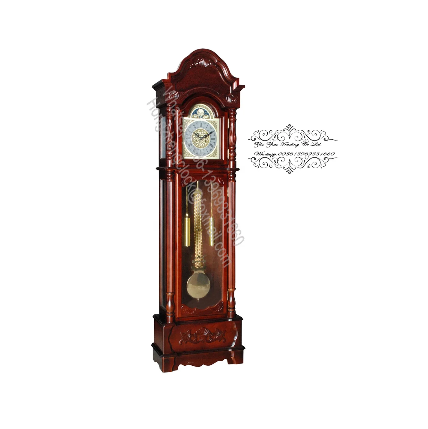Grandfather Pendulum Clock Old-Fashioned silent Living Room Battery-Powered or 31 days key wind up mechanical movement