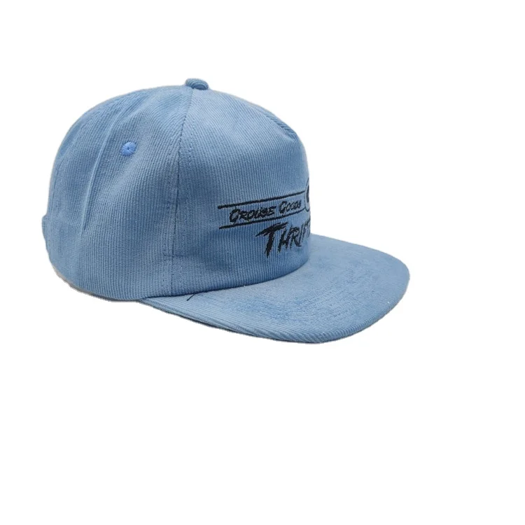China manufacturer corduroy custom logo embroidery 5 panel snapback cap hat