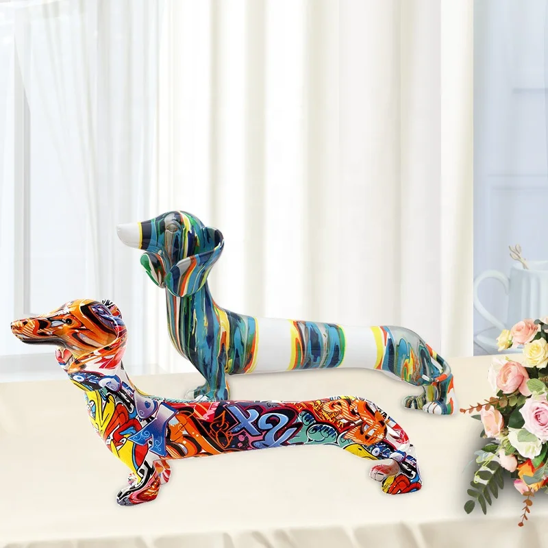 Скандинавская фигурка Декор переводная печать подарки из смолы поделки 3D такса скульптура для гостиной кабинета цветные статуи собаки