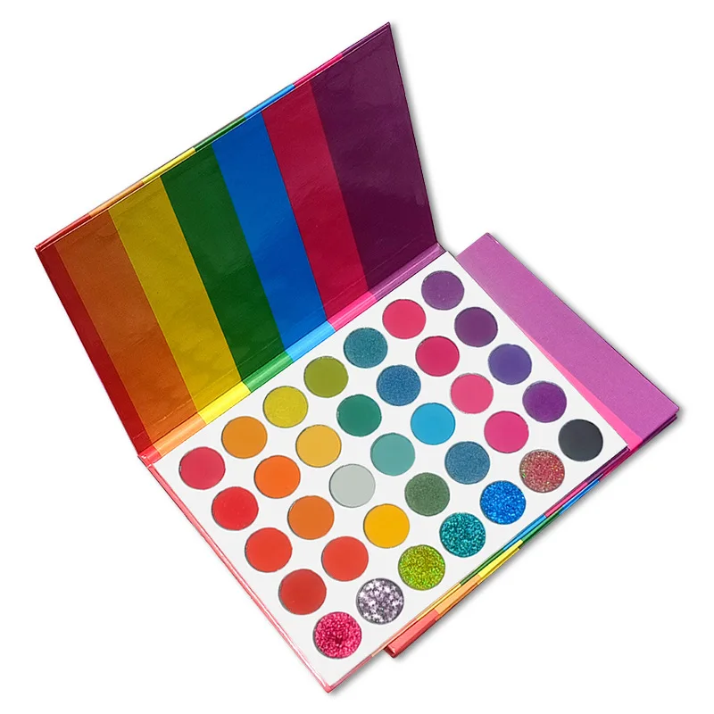 Pink Red Orange Yellow Green Blue Purple Matte And Shimmer Pressed Glitter Colorful 35 Colors Rainbow Eyeshadow Palette