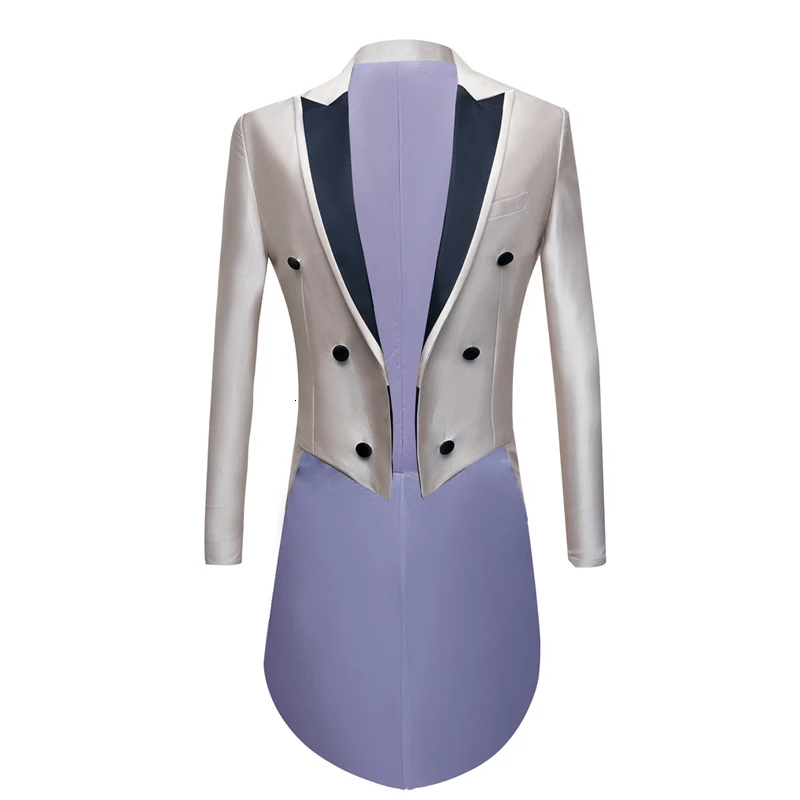 
PYJTRL Gentlemen Shiny Yellow Champagne Burgundy Purple White Wedding Groom Tuxedo Blazers Stage Singers Prom Tailcoat Costume 