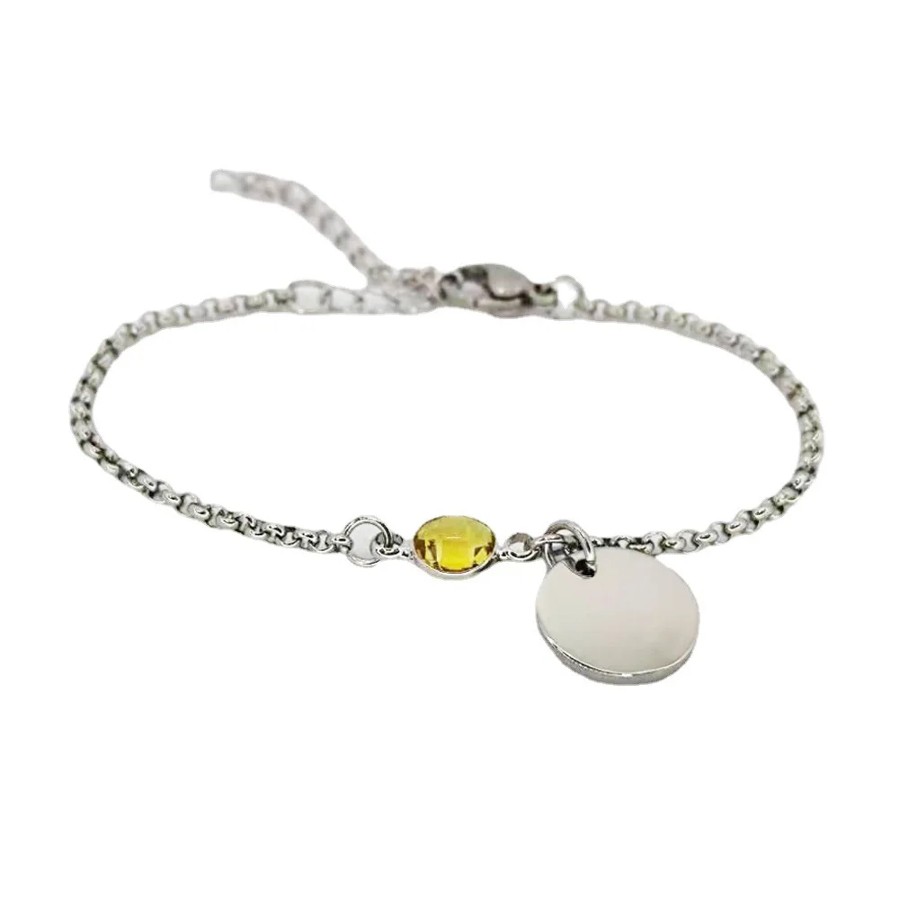 Dropshipping Customized Engraving  Personalized Bracelets In Silver Gold Disc 12 Colors Faceted Birthstones Charm  Bracelets