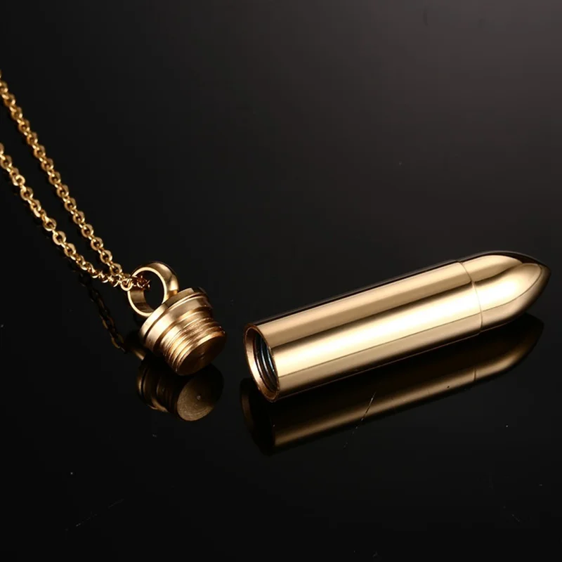 Stainless steel jewelry bullet pendant Rust steel men pendant necklace can be unscrewed to install a note