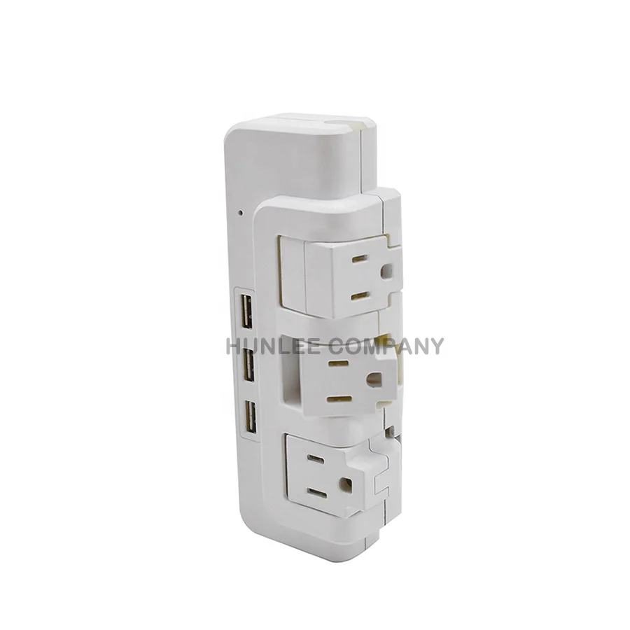 USA type 3 outlet wall socket rotating power strip electric plugs