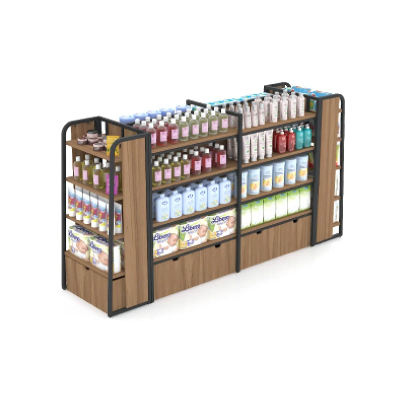 Hot store shelves custom supermarket single-sided steel and wood shelves