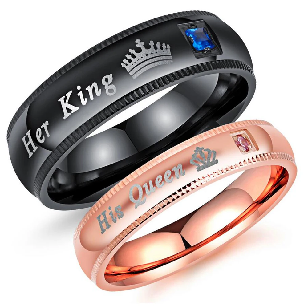 New Arrivals Online Store Stainless Steel Her King His Queen Couple Ring For Weeding