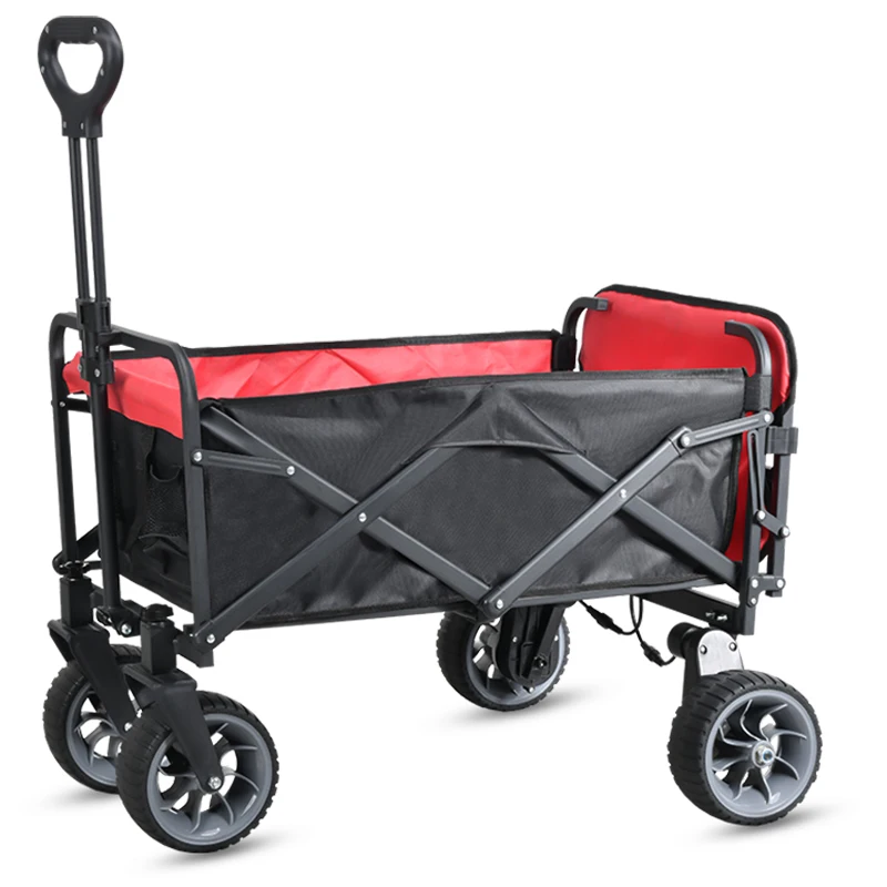 Beach Carts with Big Wheels&Side Pocket&Dustbag Large Capacity Folding Wagon for Shopping New Wave Sports Wagon-Grey