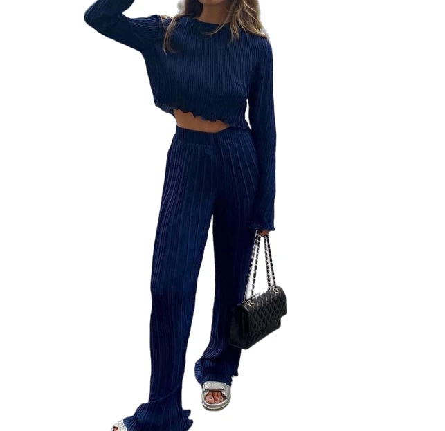 Spring Summer Two Piece Set Tracksuit Casual Outfit Suits Women Beige Shirt Long Blouse Tops Pleated Wide Leg Pants 2 Piece Sets