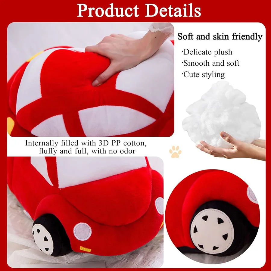 6971 Cute Child Gift Red Car Plush Toy Vehicle Plushie Realistic Huggable Super Soft Cartoon Character Plush Car Toy for Child
