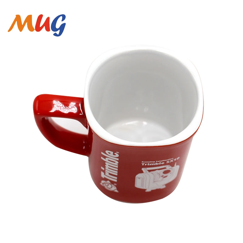 Wholesale low temperature red glazed square ceramic coffee mugs custom logo