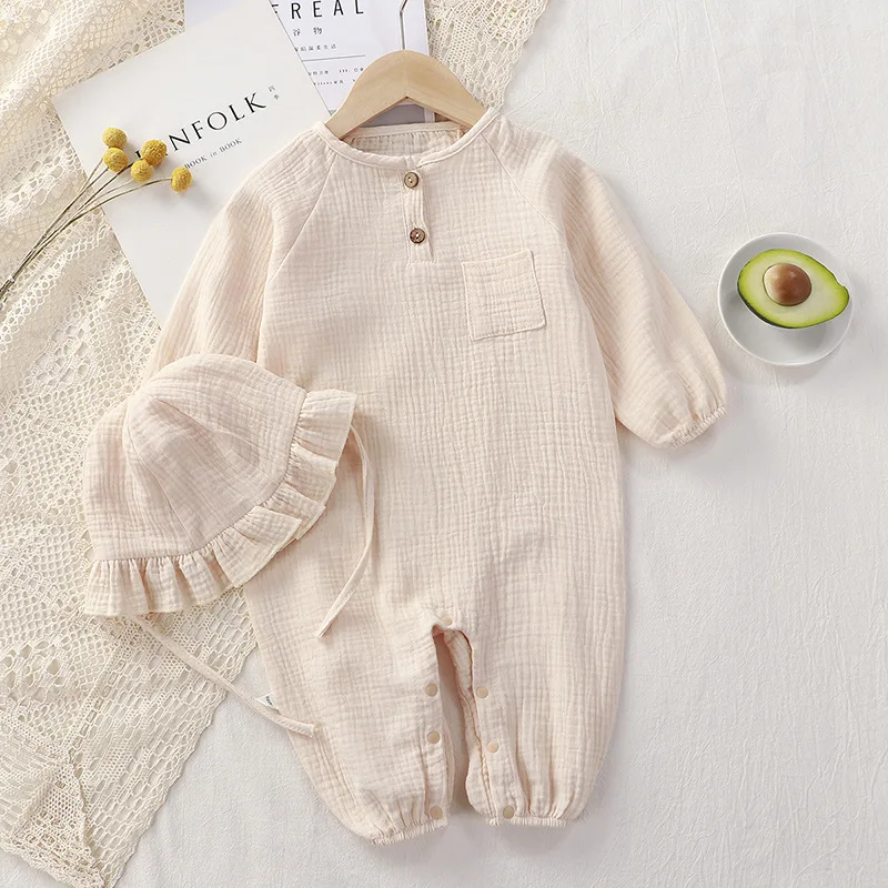 Baby Clothes Spring Autumn New Newborn Long Style Romper Cotton Gauze Jumpsuit Summer Pajamas