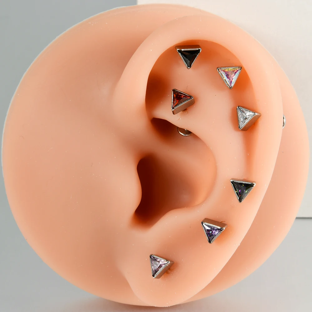 ASTM F136 Titanium Thick Triangle CZ Labret Ear Lobe Helix Tragus Cartilage Studs Lip Piercing Jewelry 1.2x8mm