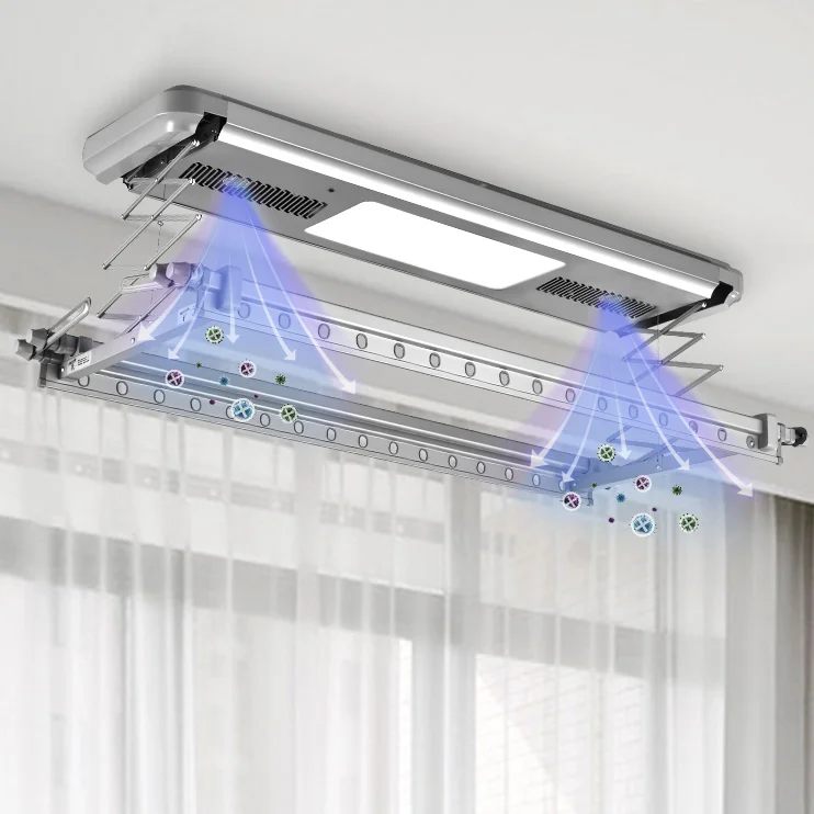 120cm Laundry Remote Control Electric Automatic Lifting Ceiling Mounted Laundry Air Dryer Hanger Clothes Drying Rack