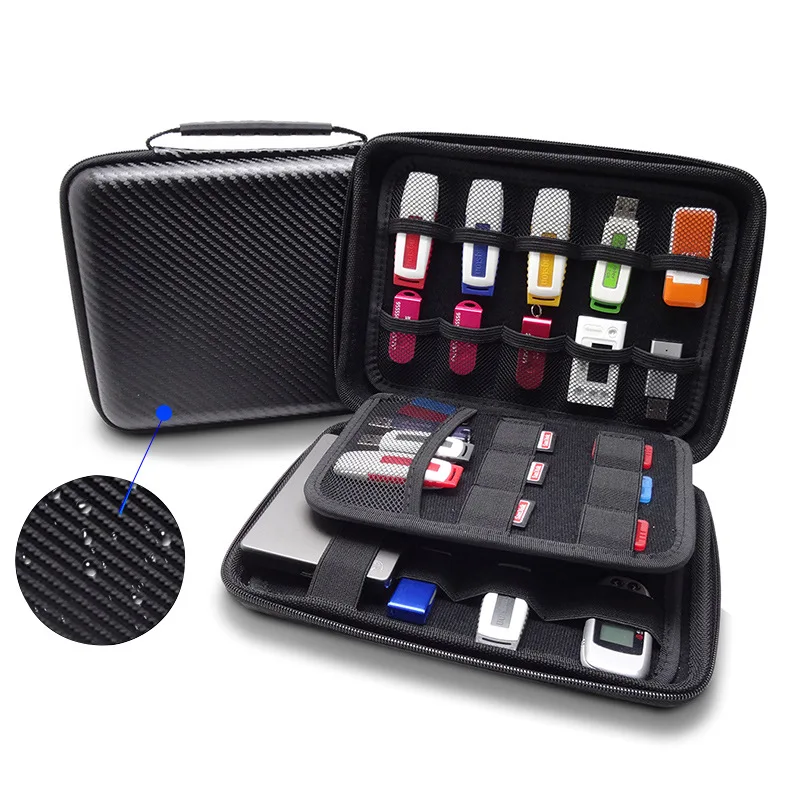 HOT SALE Portable Eva Case Carbon Waterproof Shockproof Protective Fibre Bag for U Disk Bank U Shield Bag Certificate Card