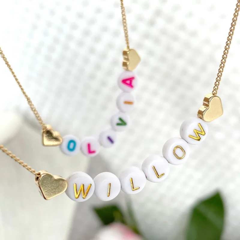 Personalized Custom Name Letter Necklace 18k Gold Plated Star Love Hearts Charm Initial Necklace Girls Birthday Gift