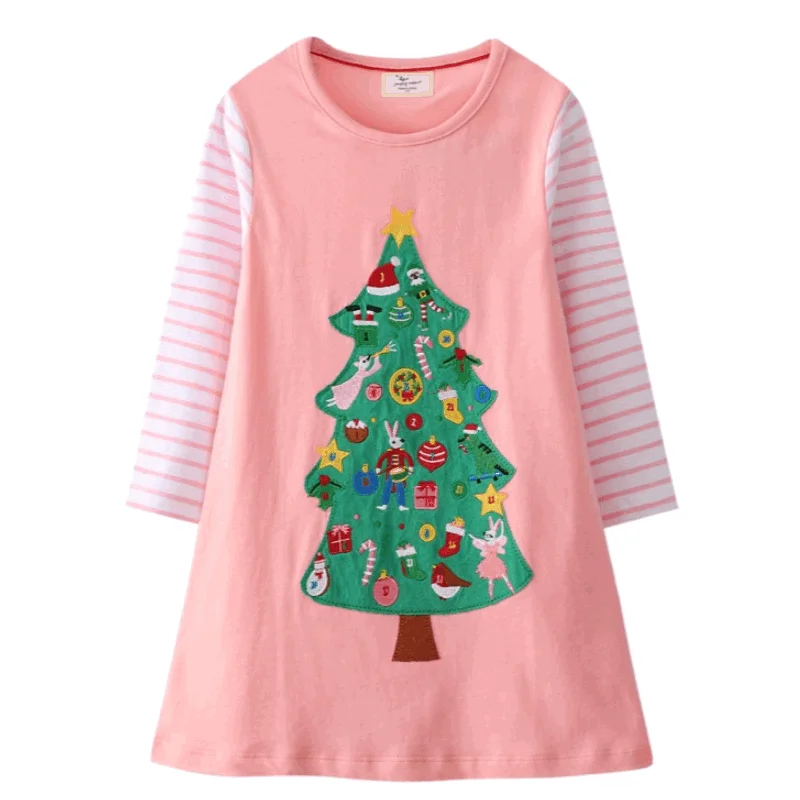 Children Christmas tree pattern dress long sleeve dress Girls frocks