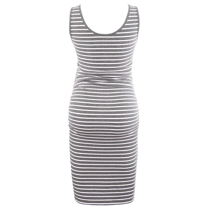 Maternity Solid Stripe Midi Dress Women Pregnancy Clothes Stripe Dress Simple Comfortable Maternity Sleeveless Dress