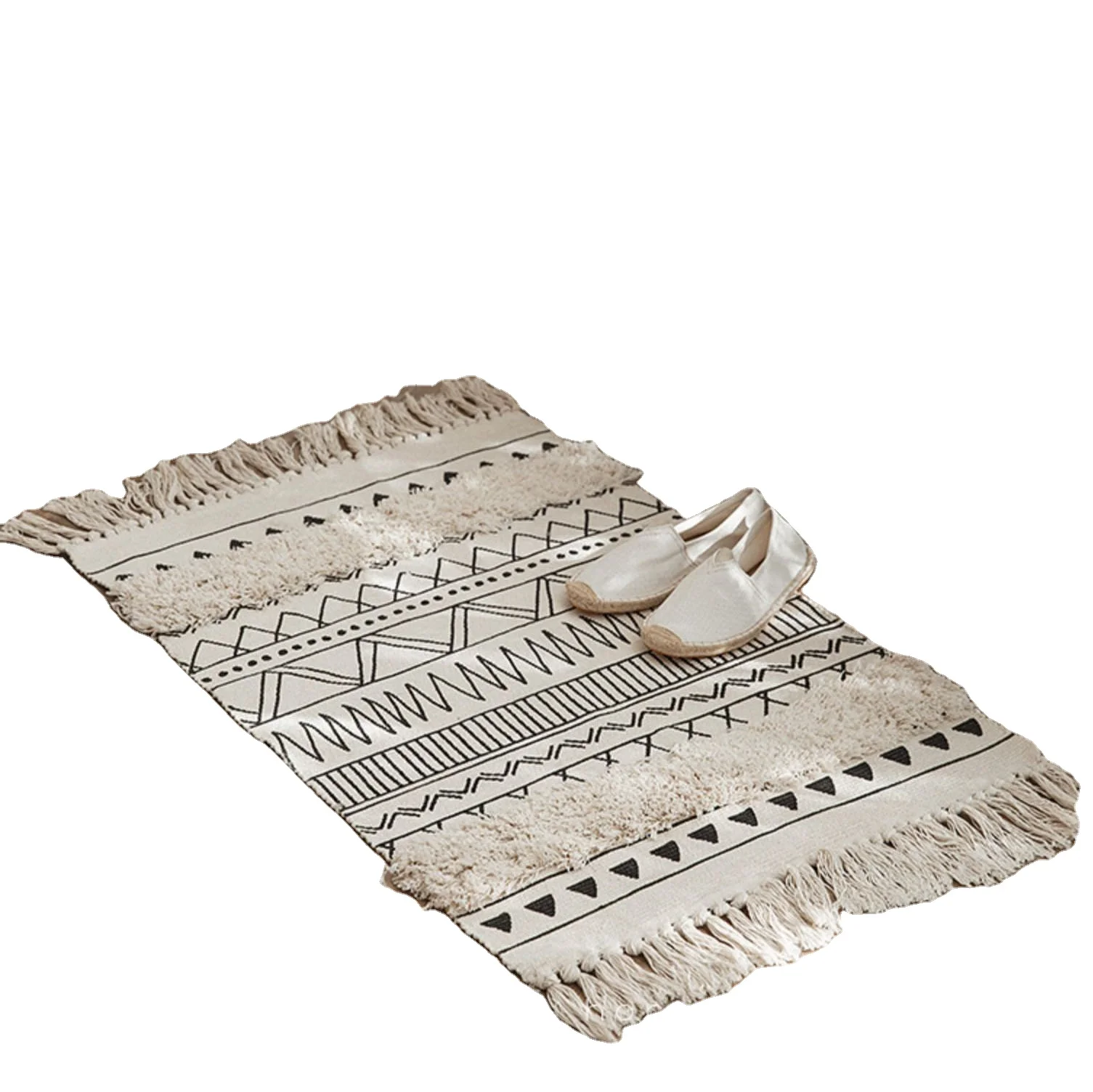 Nordic Style Black and White Geometric Carpet for Bedroom Living Room