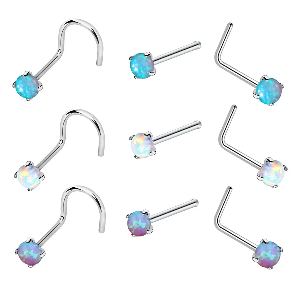 3Pcs Pack Multi Function Piercing Opal Nose Studs Pin  Rings