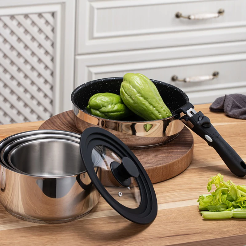 Camping Cookware Set Induction Saucepan Non Stick Fry Pan Cooking Pans with Removable Handles