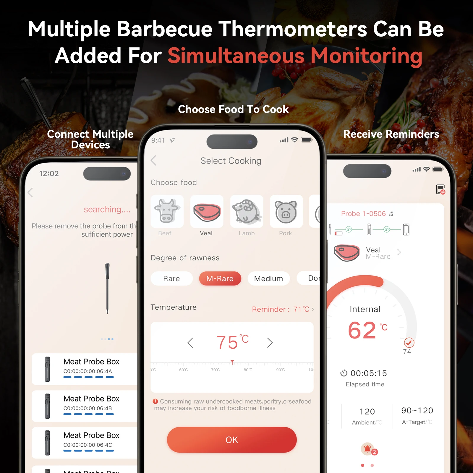 M6 Meat Thermometers BBQ Long Range Smart BBQ BlueTooth Cooking Thermometer Digital Wireless Meat Thermometer with Bluetooth