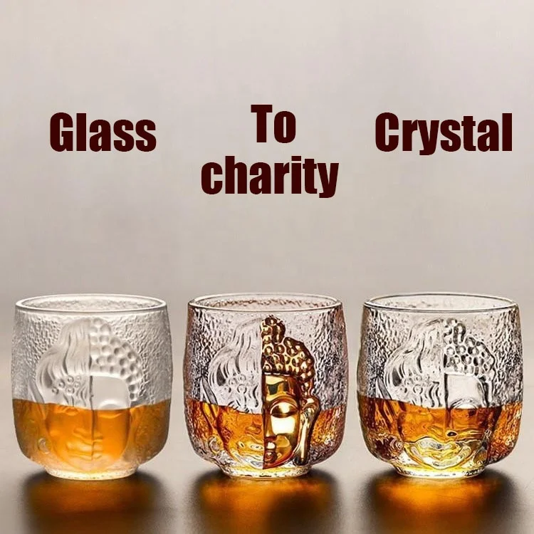 Hot Selling Crystal  Glass Cup Gold-Faced Buddha Glass Cup Coffee Kung Fu Tea Cup Whiskey Glasses For Bar