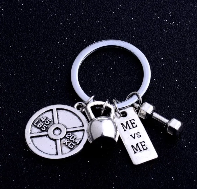 Factory Price Strong is Beautiful Dumbbell Sport Motivation Inspiration Metal Keychain