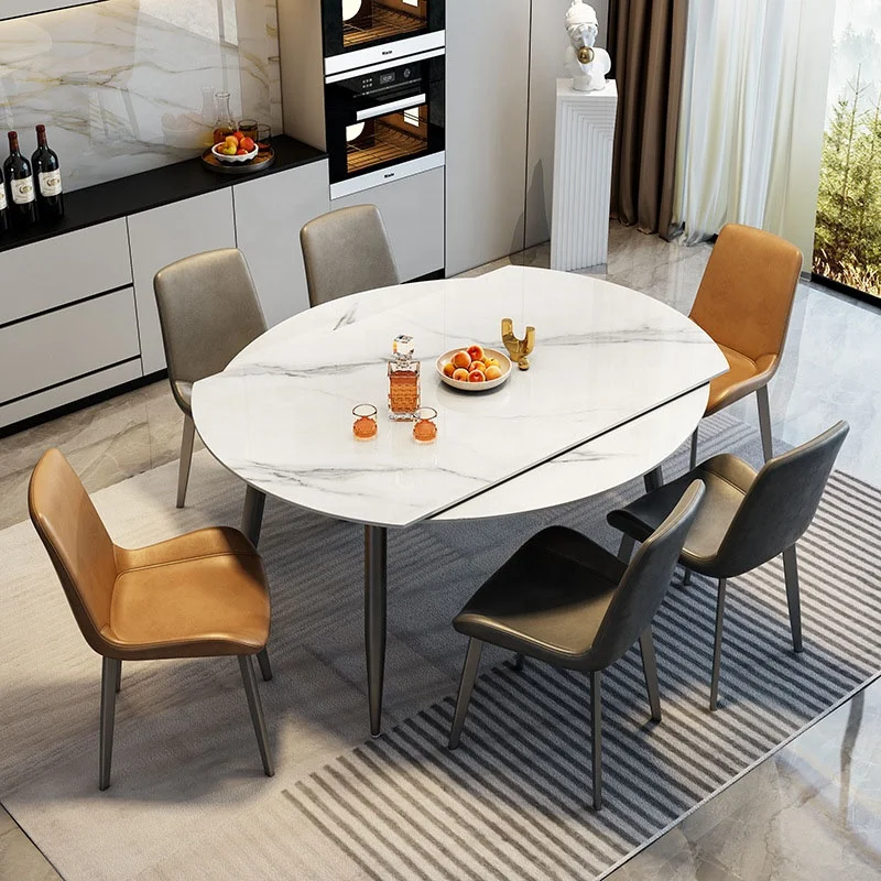 VIC Rock plate telescopic table family small apartment modern simple folding telescopic round dining table and chair combination