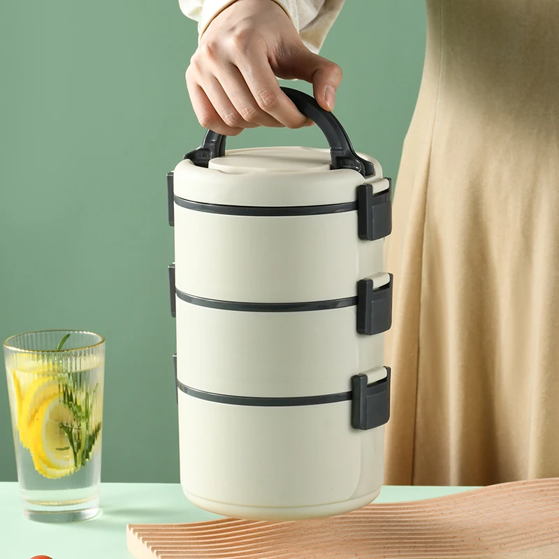 Красочный двухсторонний Ланч-бокс из нержавеющей стали Bento Штабелируемый круглый контейнер для еды с обогреваемым контейнером и удобной ручкой