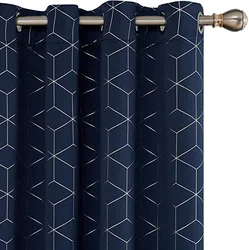 New Design Silver Diamond Foil Print Grommet Window Panels Thermal Insulated Blackout Curtains For Living  Room Bedroom